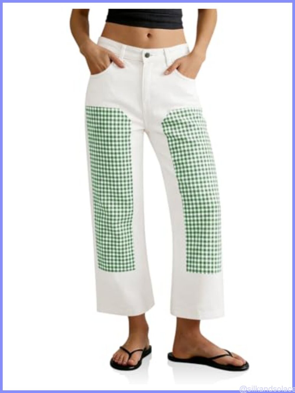 Womens Cropped Patchwork Jeans High Waisted Wide Leg Barrel